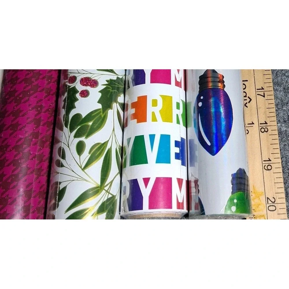 Christmas Wrapping Paper Rolls 6 Pack Assorted Deer Holly Retro Lights 20 Inch